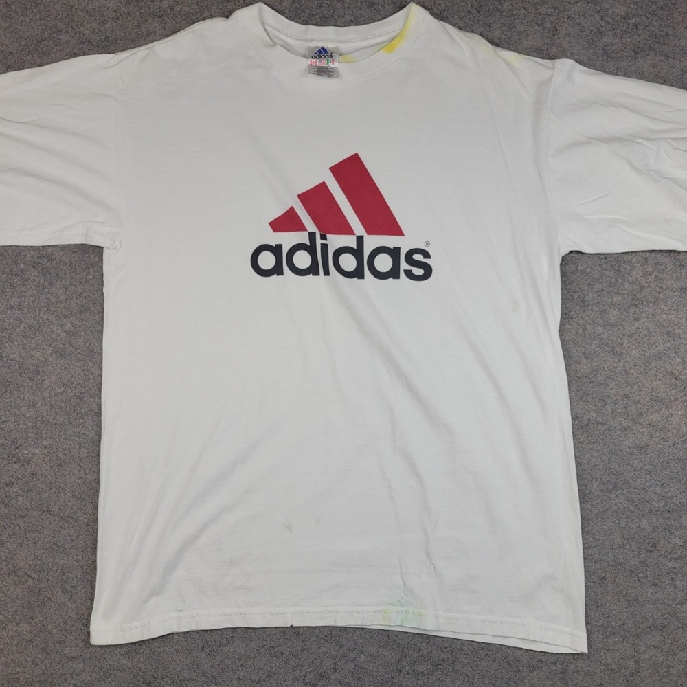 Vintage Adidas Shirt Mens‎ Large White Sports Logo Graphic Tee Made USA
